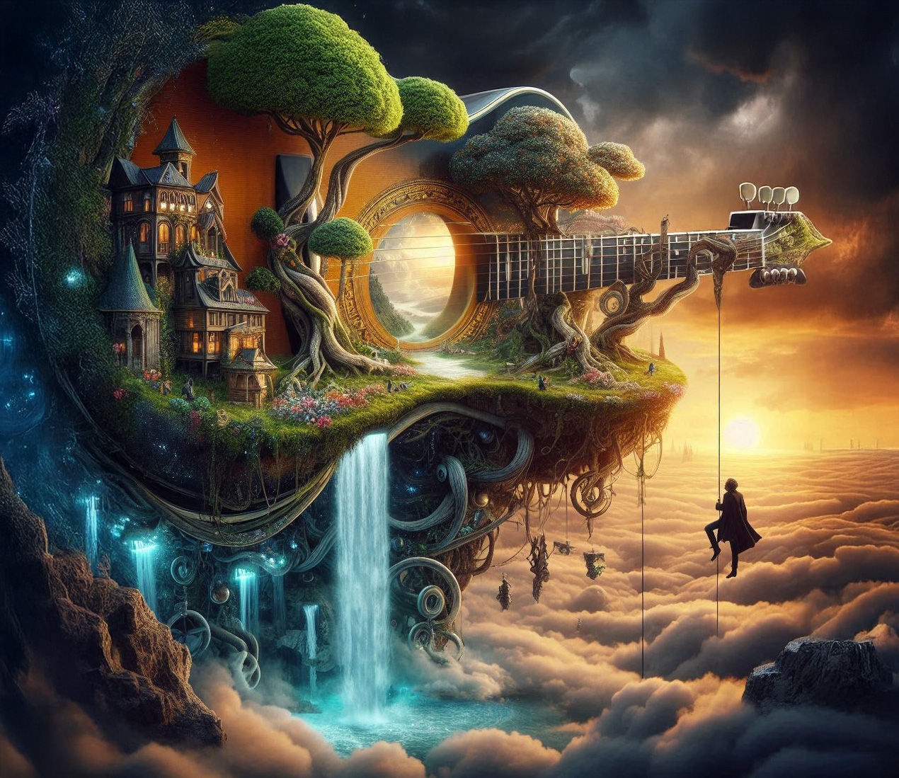 The Guitar rock waterfall cloud resort