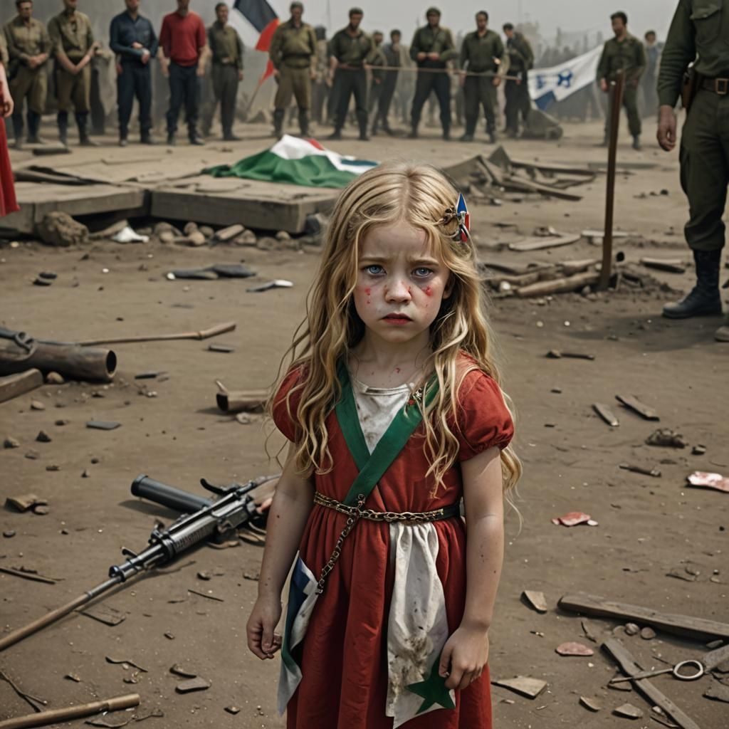 Young Israeli Girl in Distressful Scene, Golden Hour Illumin...