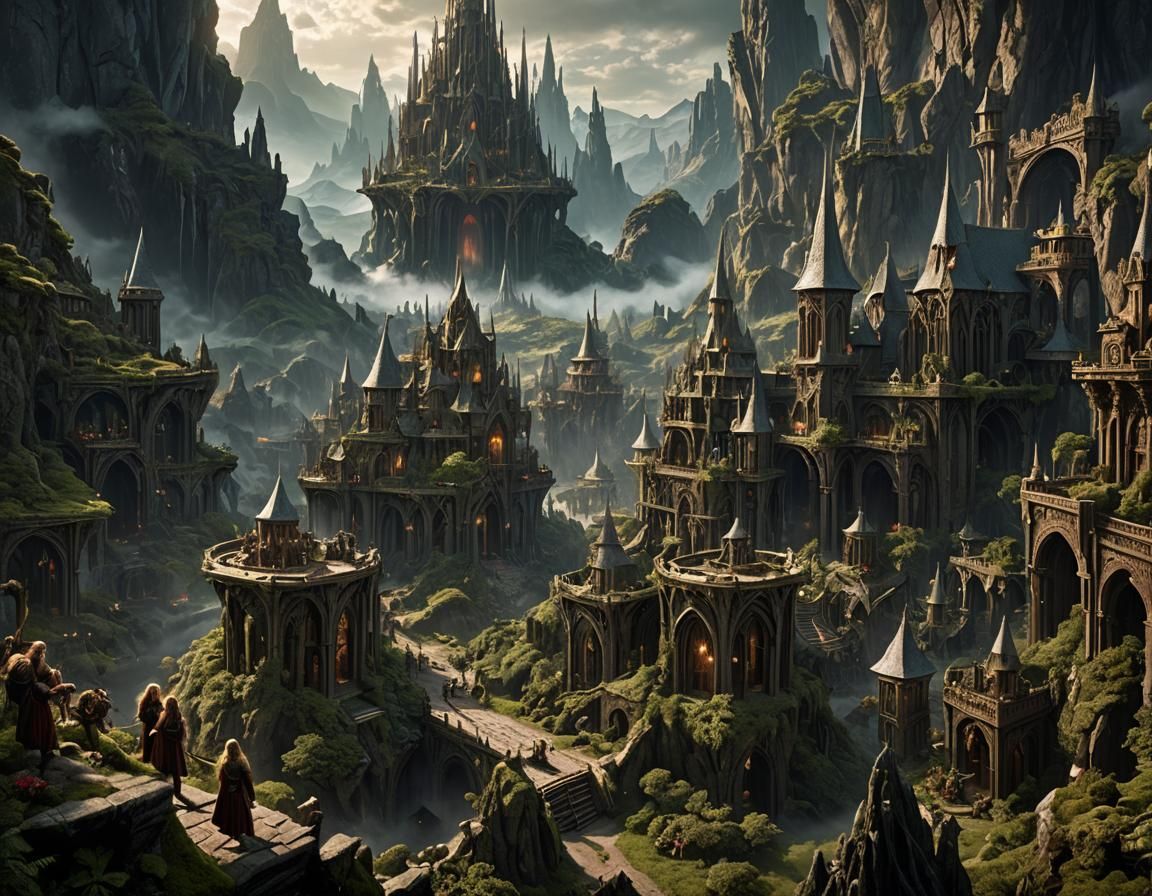 Elven city in the valley   by @CaptBoomerang
