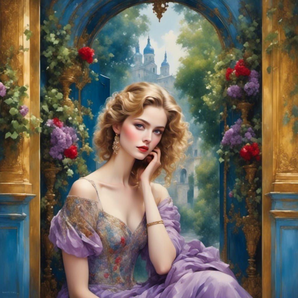 <lora:monstyle3:1.0> <lora:Beautiful Visions:1.0> <lora:MakeItPretty:1.0> beautiful renaissance woman, beautiful, large innocent blue-violet...