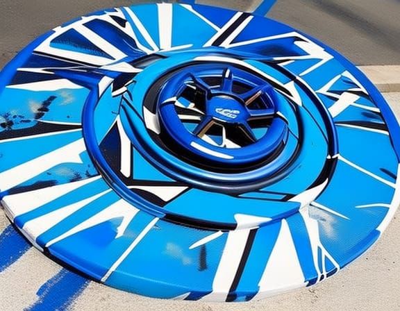 Truck with Blig Wheel's Blue and White Paint, front Designed...