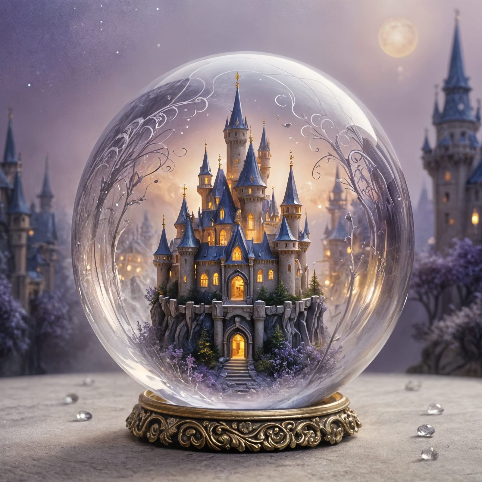 A small crystal castle inside a glass ball  by @Alvija