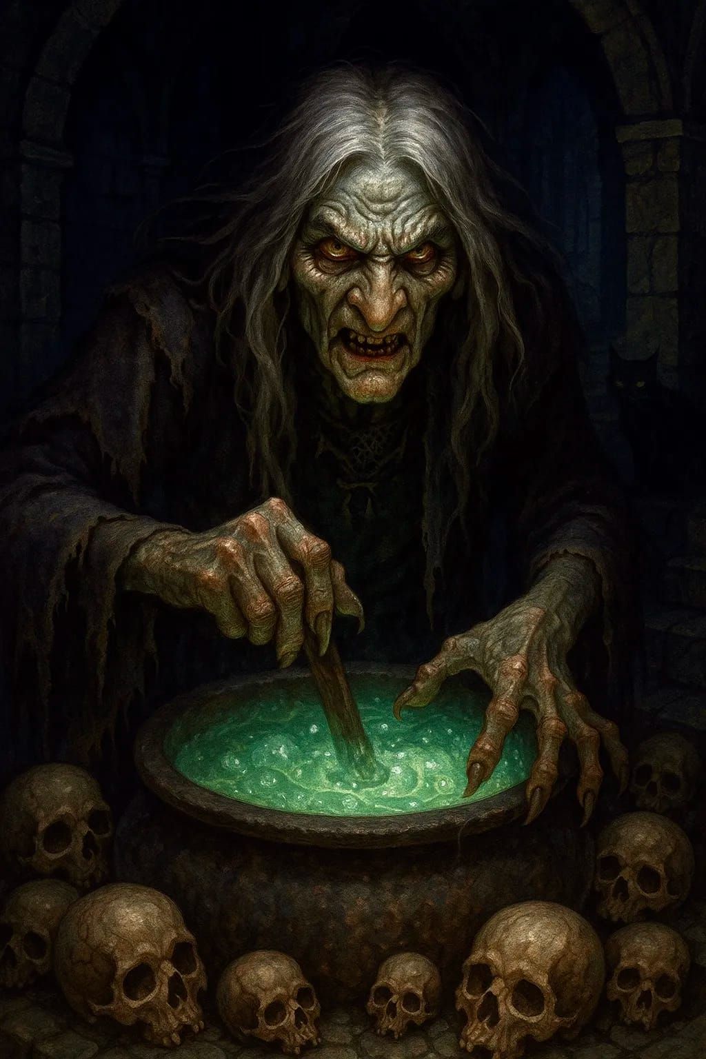 Old Witch making a potion