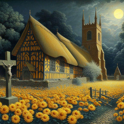 Tudor Church & Daisies at Night