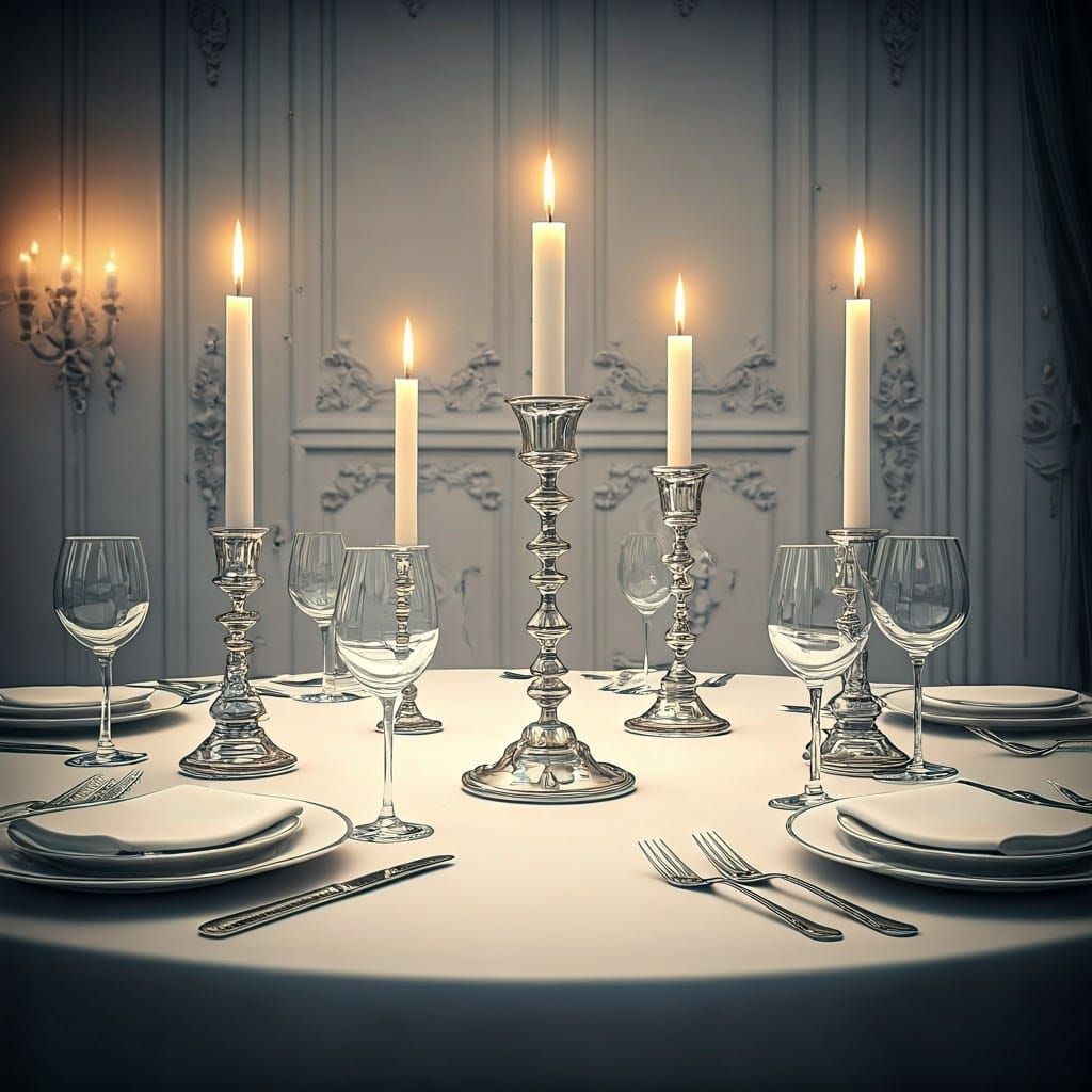 Serene Shabbat Table Setting in Elegant Silver and White