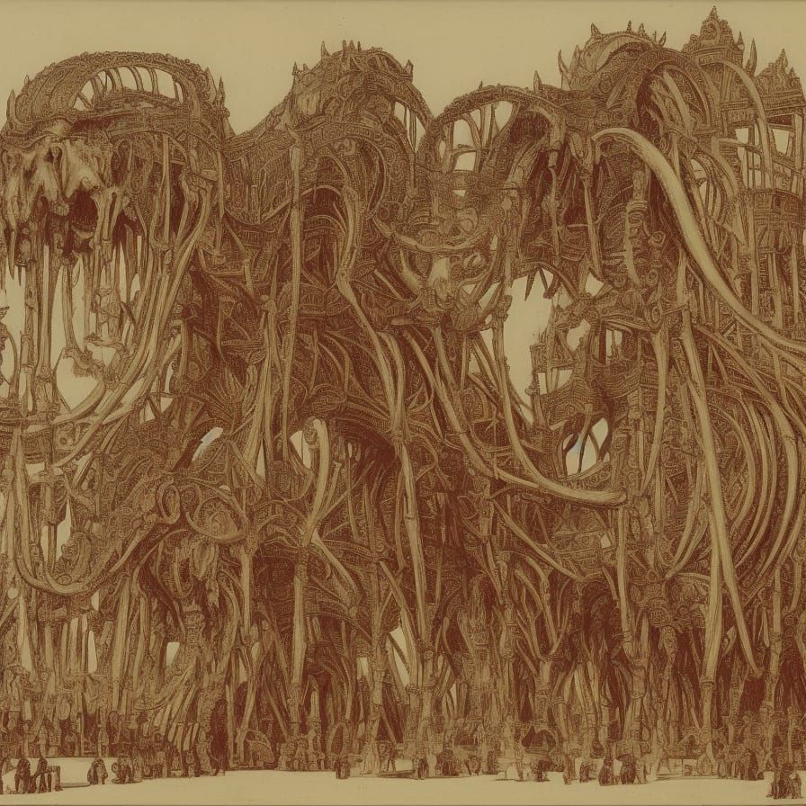 A large palace made of the skeleton of a huge elephant, in f...