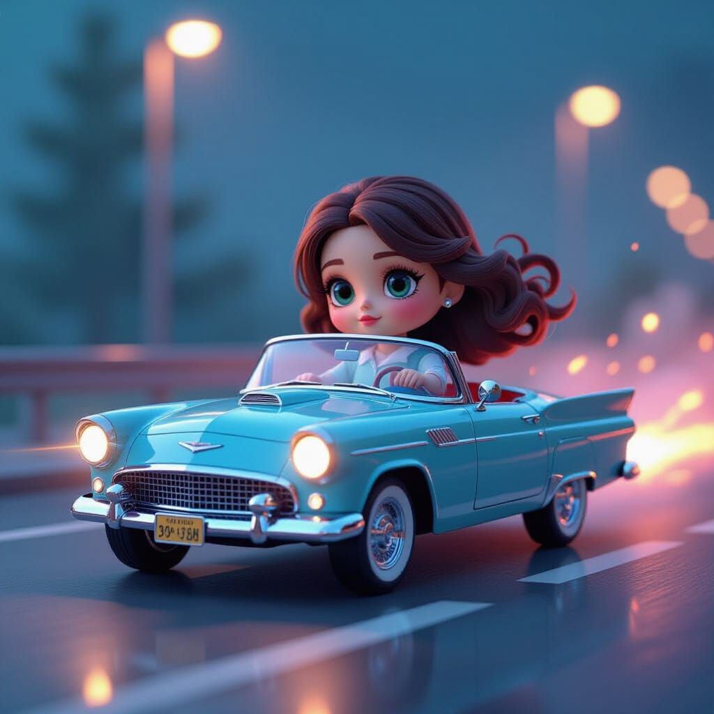 Doll Driving Car in Vivid Colors