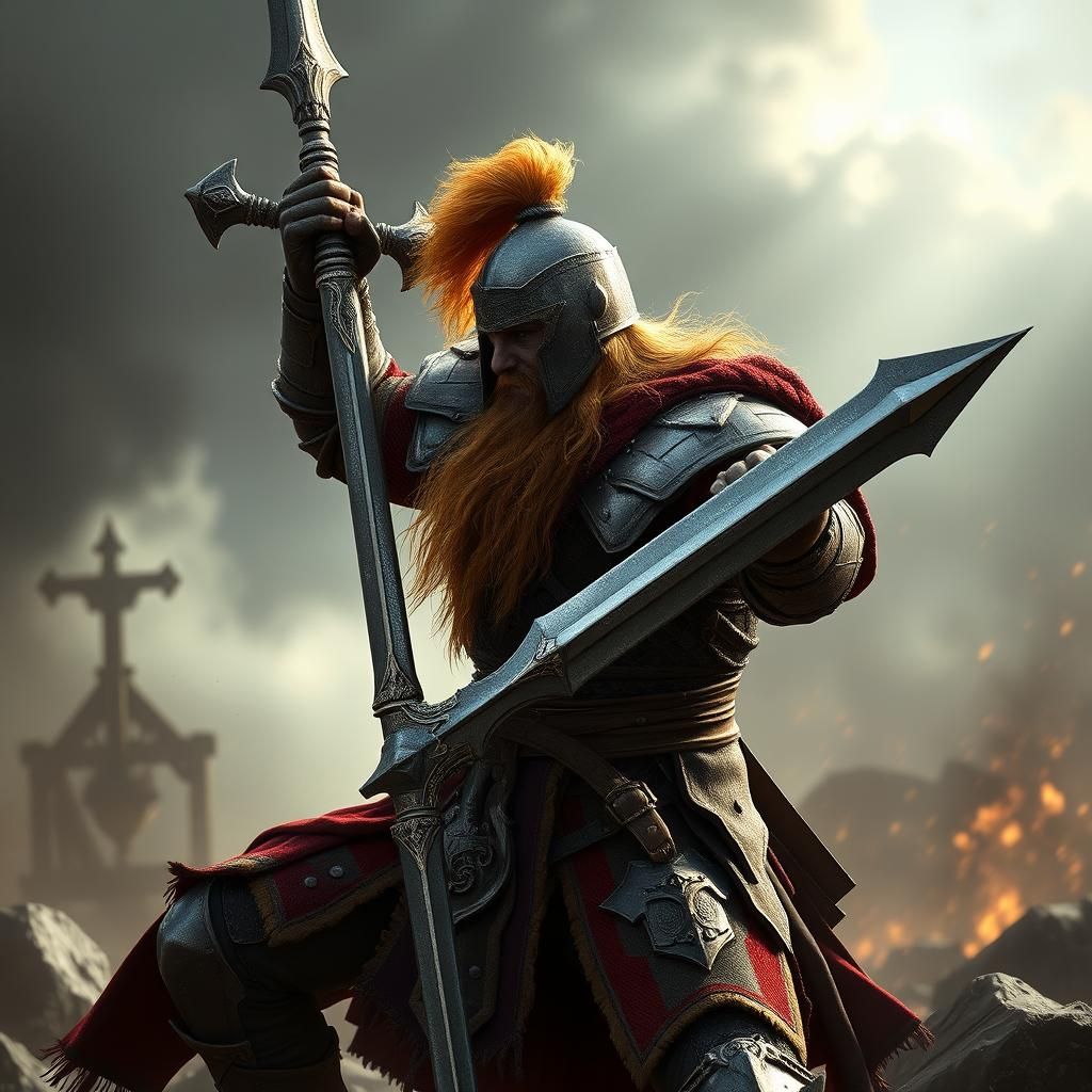 Epic Dwarf Knight in Cinematic Action Pose