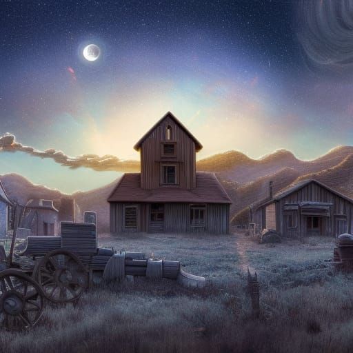 western ghost town at night.  by @Snofuro