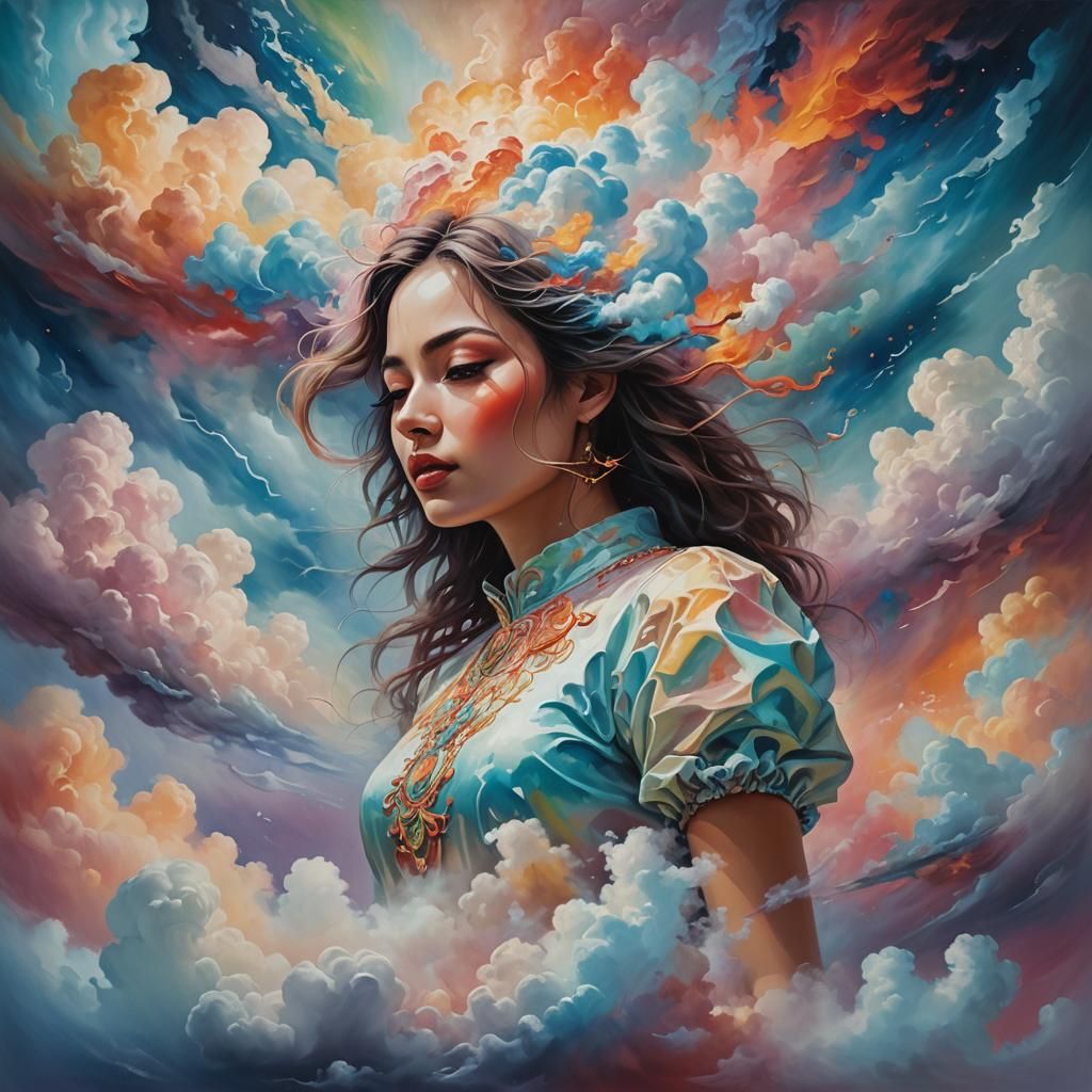 Dreamlike Surrealism: Vibrant Oil Painting of a Majestic Gir...