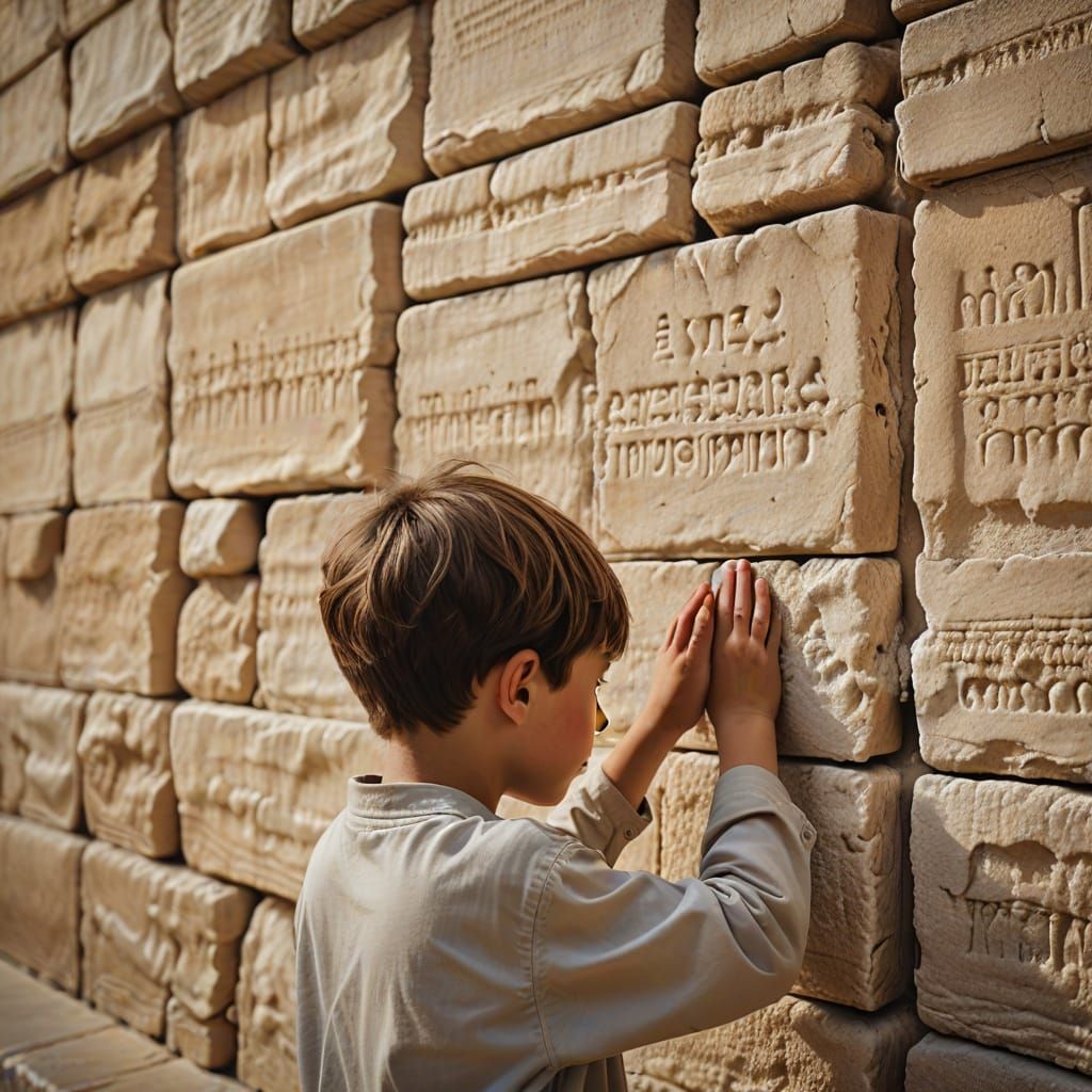 Young Boy's Hopeful Prayer at the Western Wall