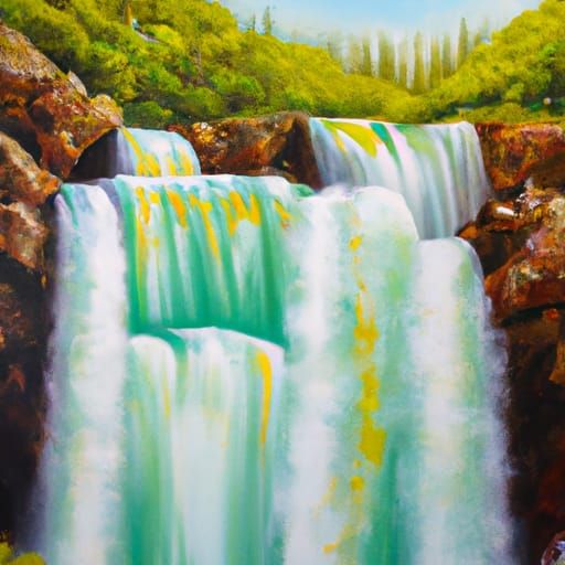 Waterfall neo-impressionism expressionist style oil painting, smooth ...