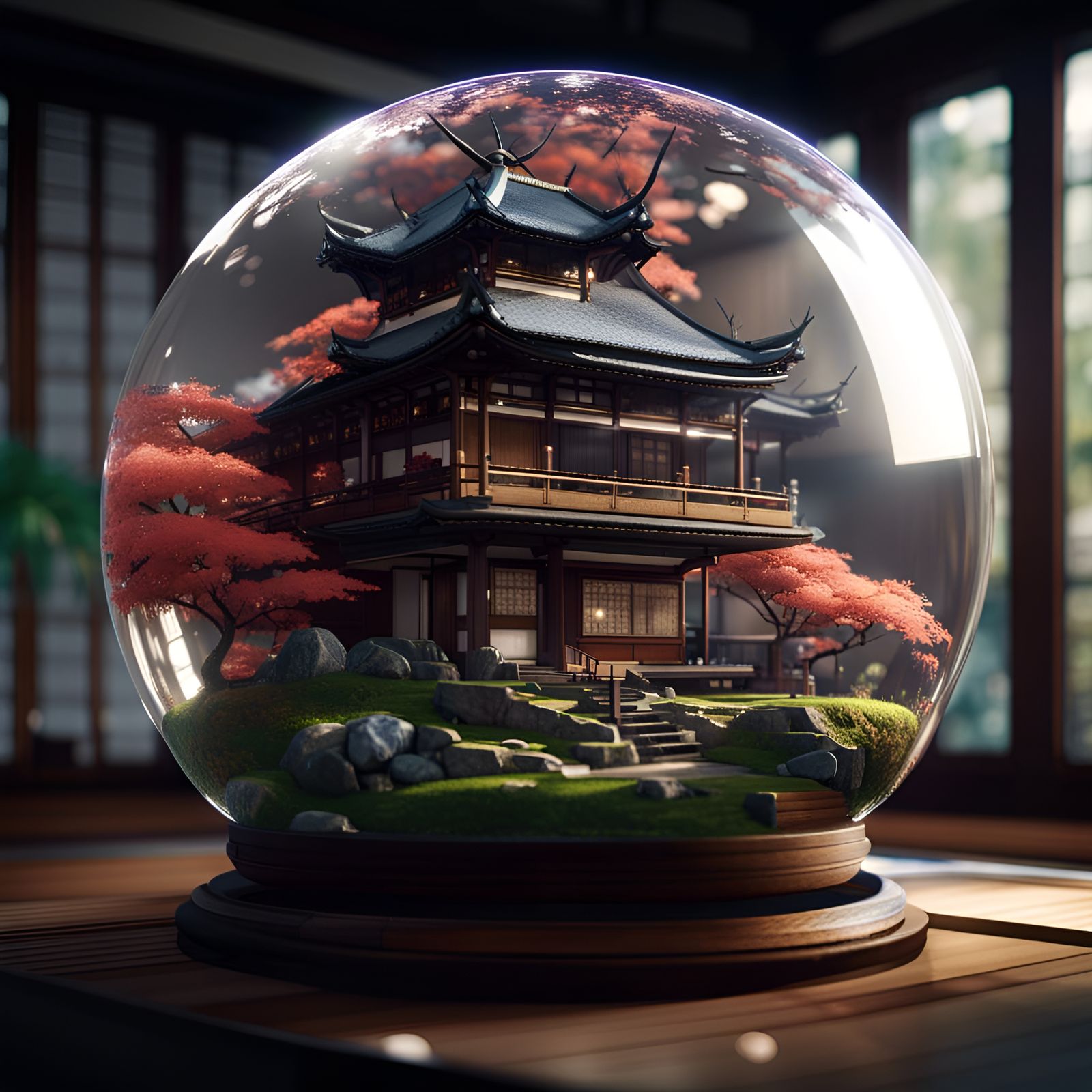 Japanese house inside a glass ball  by @premium
