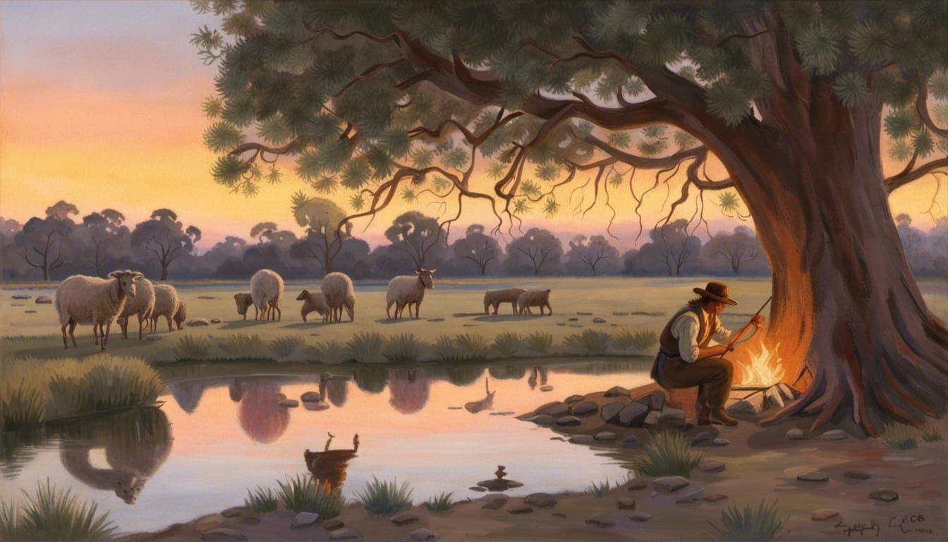 Waltzing Matilda Aussie Folk Song Setting AI Generated Artwork