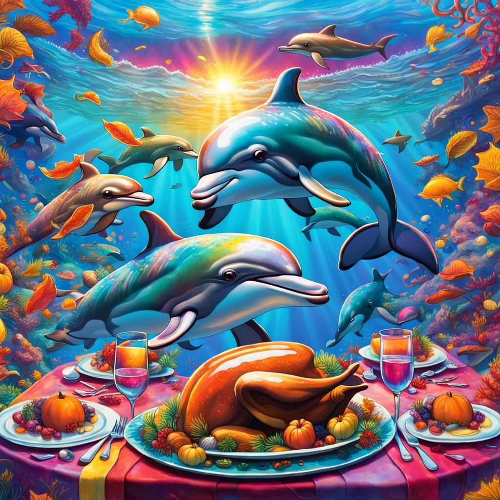 Lisa Frank Dolphin Thanksgiving - AI Generated Artwork - NightCafe Creator