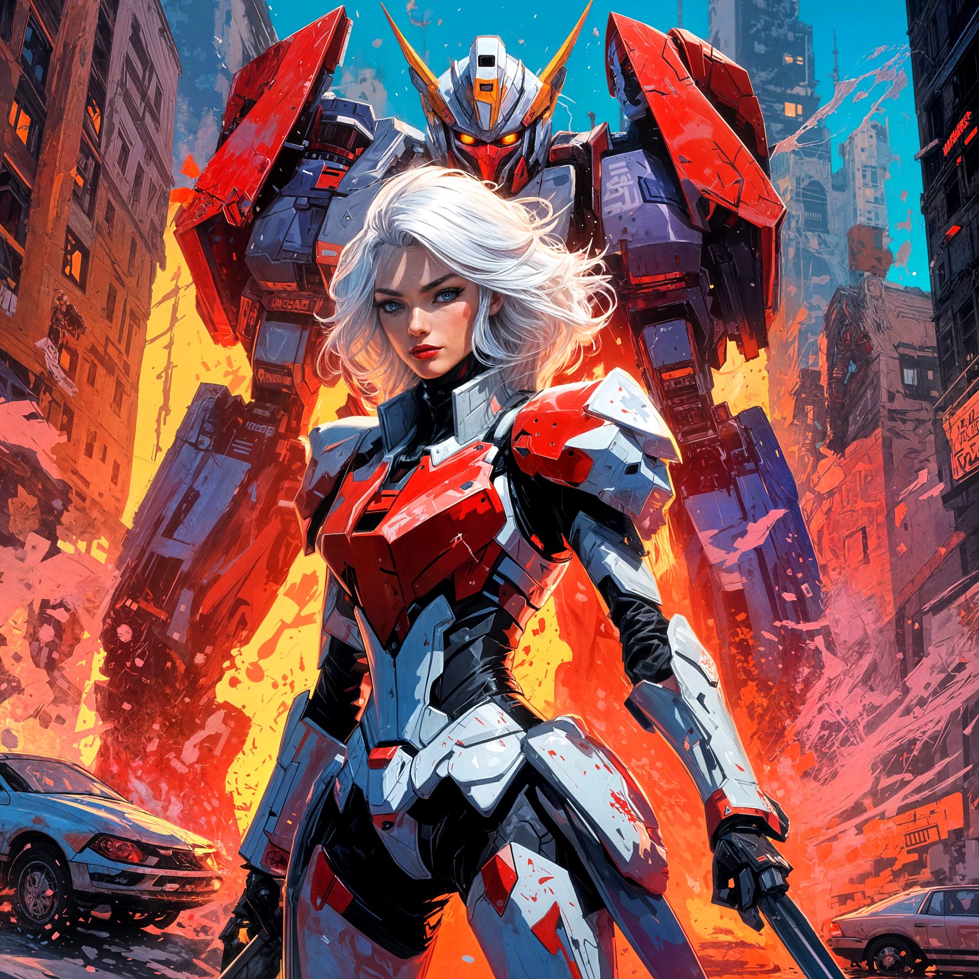 Female Space Academy trainee with Gundam