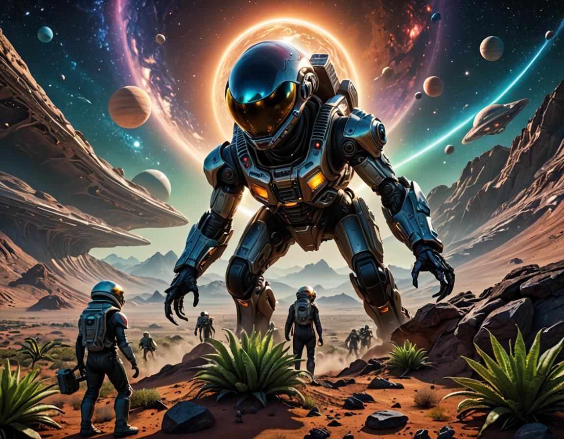 Ethereal Cosmic Odyssey: A Galactic Explorer's Arrival on a....