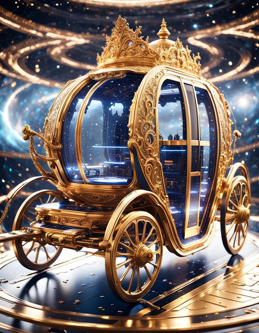 (add gold thread) A horse carriage interior inside a Spaceship Bubbling ...