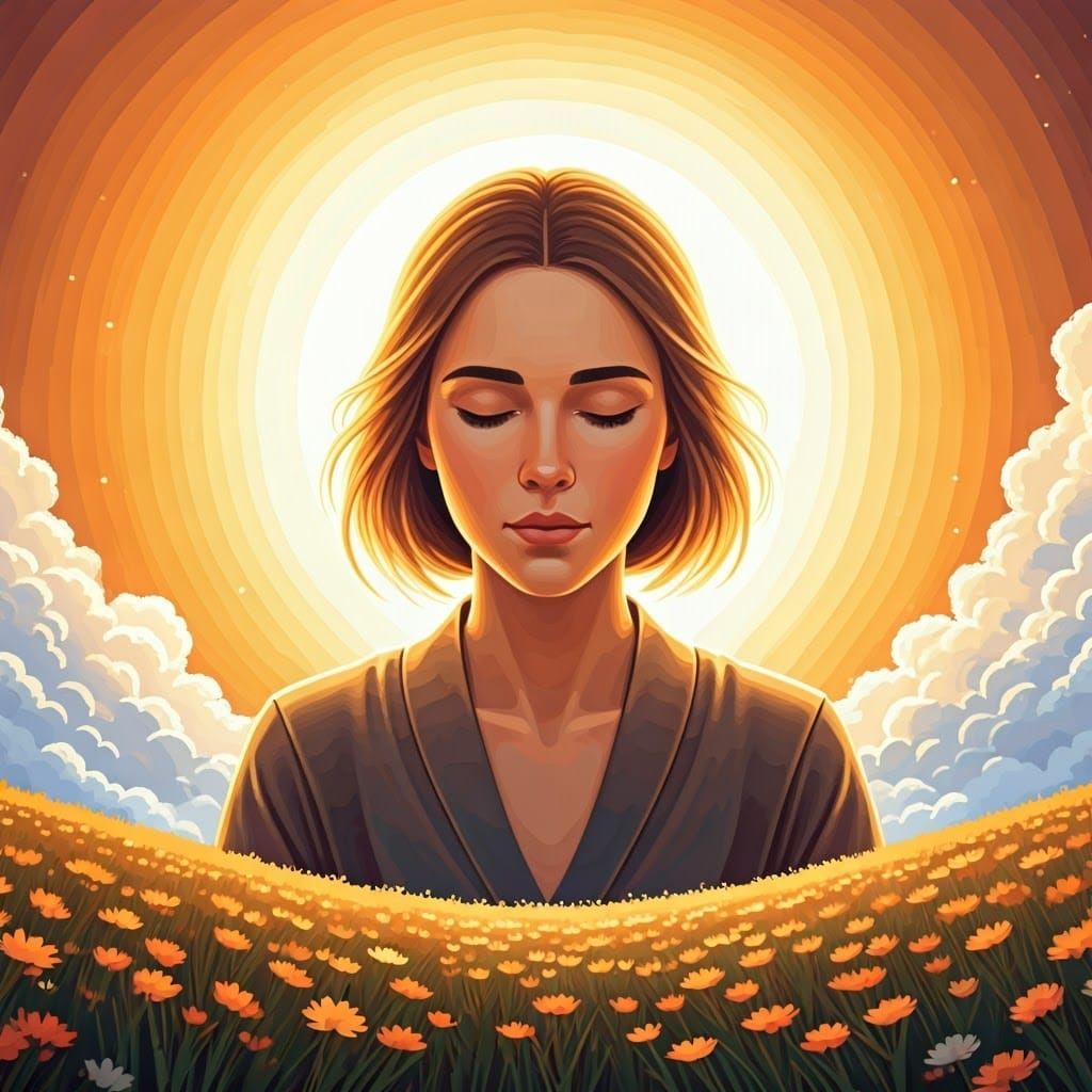 Surreal Gentle Soul Basks in Radiant Golden Light