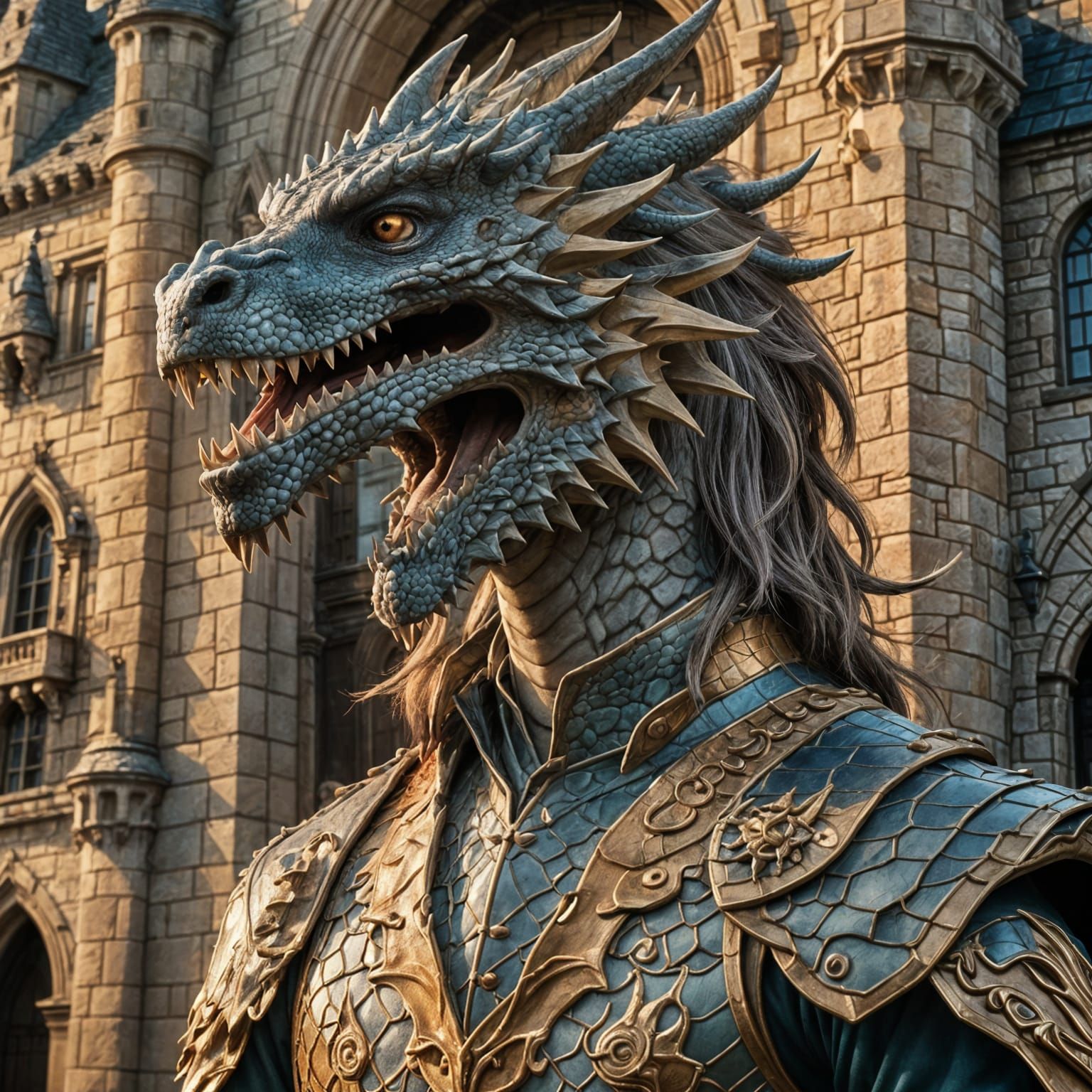 Regal Dragon Portrait in Castle Ambiance