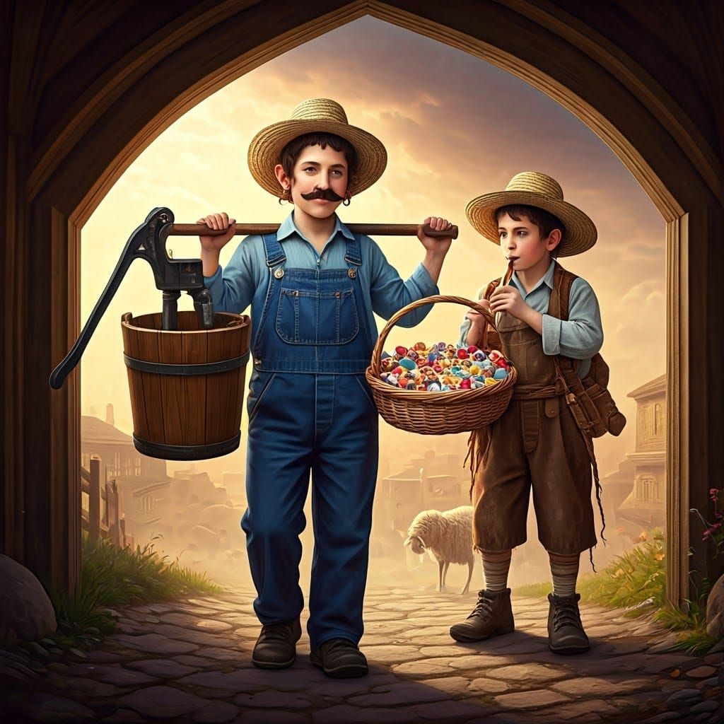 Vintage Purim Celebration in Whimsical Folk Art Style