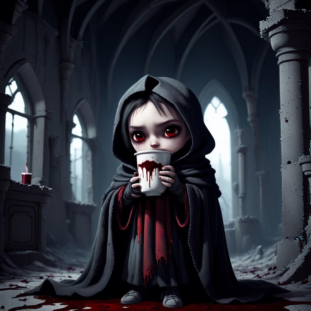 Dark Academia Vampire in Abandoned Castle