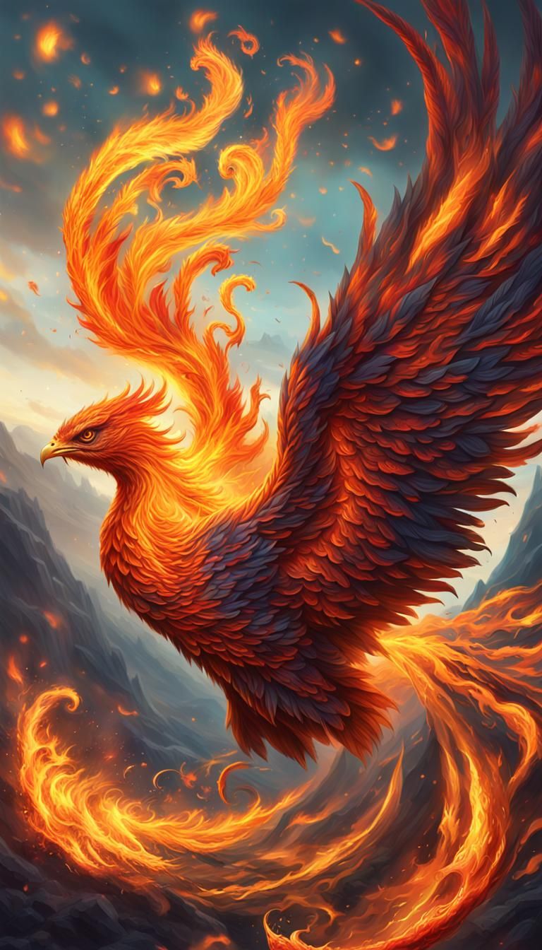 Phoenix Bird Fire crafted from swirling fire and lava, - AI Generated ...