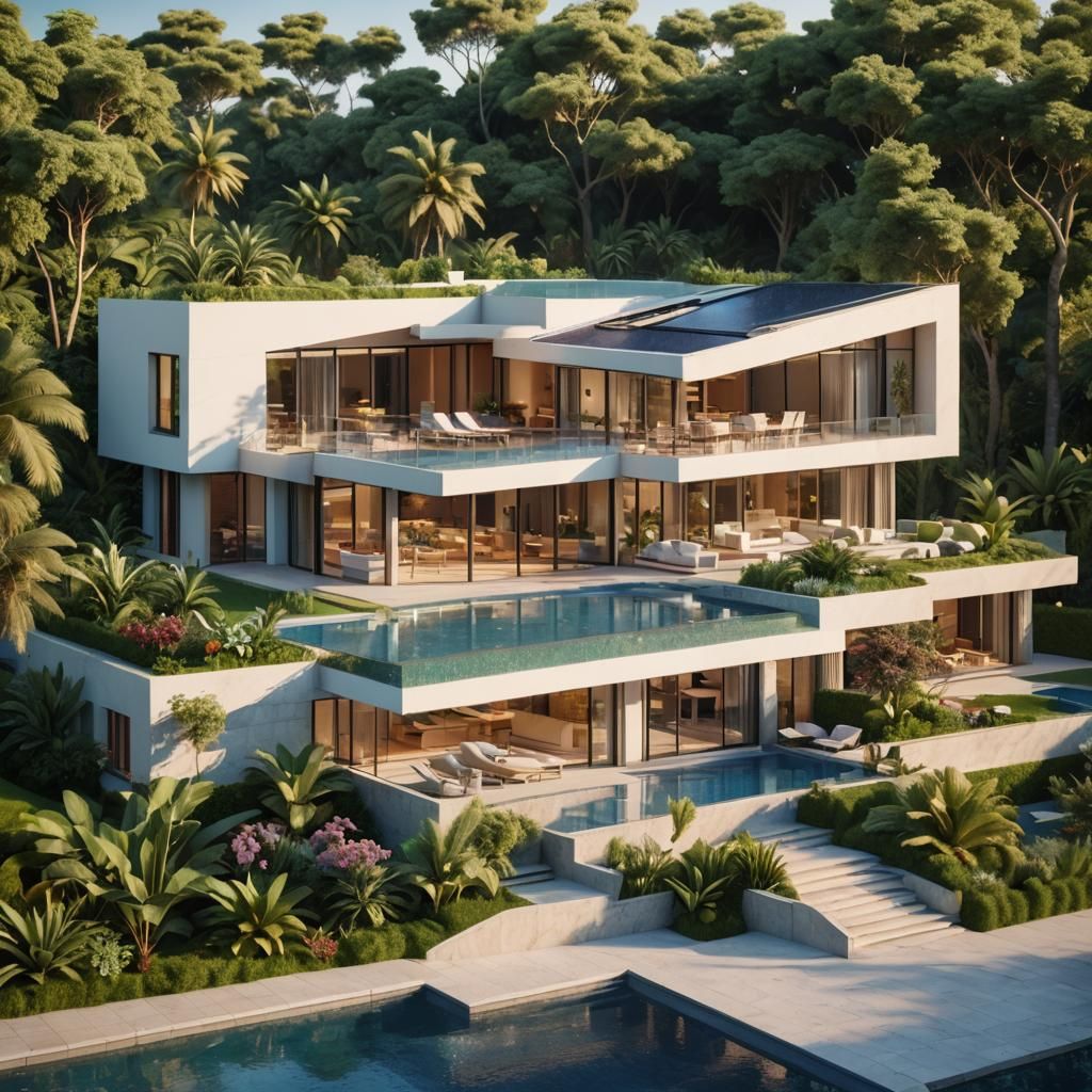 Luxury Modern Villa in Golden Hour Light