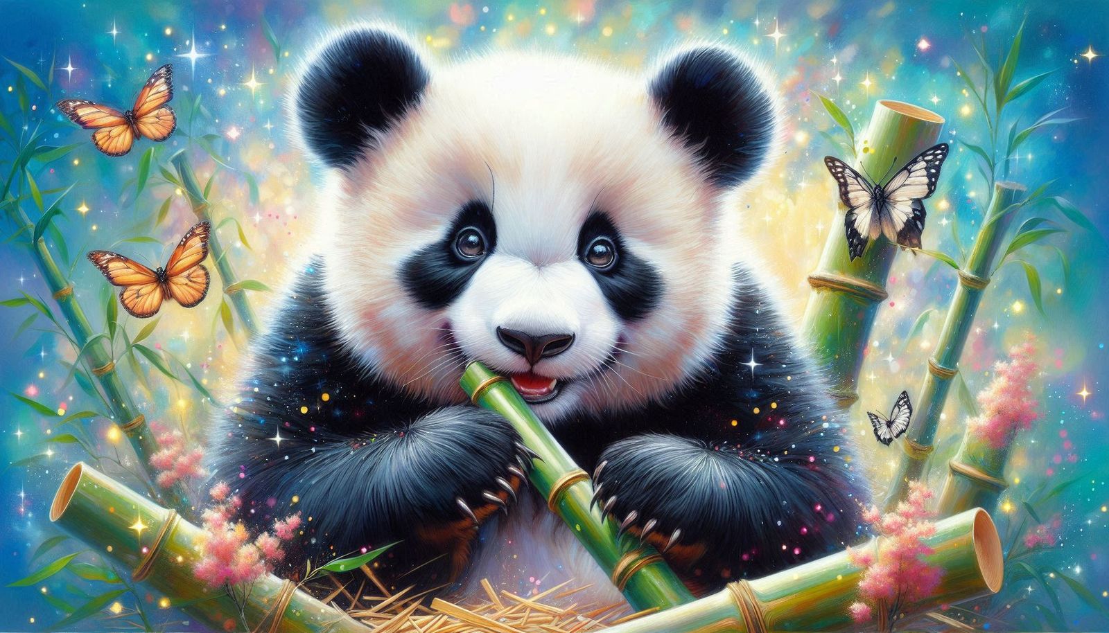 Cute portrait pf a bomboo eating panda
