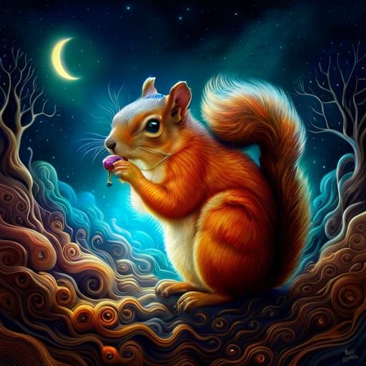 AI Generated Illustration of a Magical Squirrel Casting Bubble