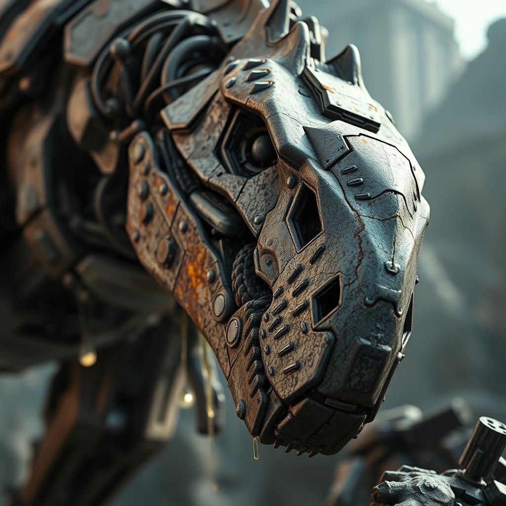 Android Dinosaur in Dystopian Futuristic Scene
