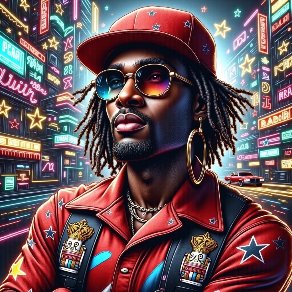 90s hiphop singer dressed in Valuair; UHD 32k wallpaper , clarity, digital masterpiece <lora:Chalkify:1.0>