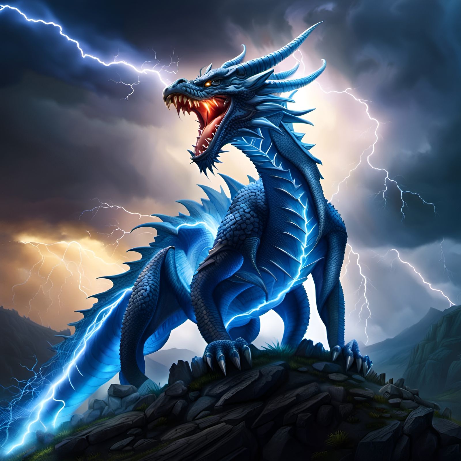 Blue lightning dragon AI Generated Artwork NightCafe Creator