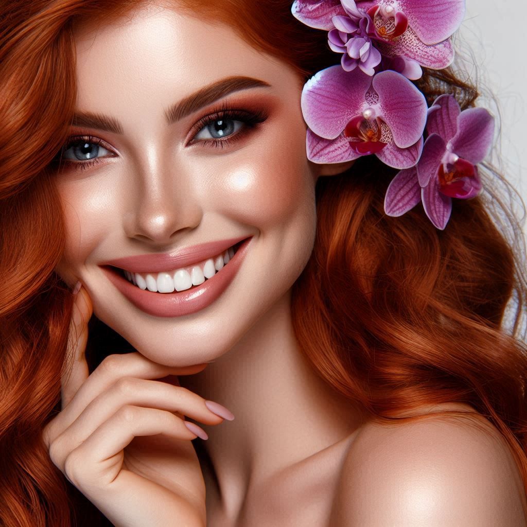 Red-Haired Woman with Purple Orchids