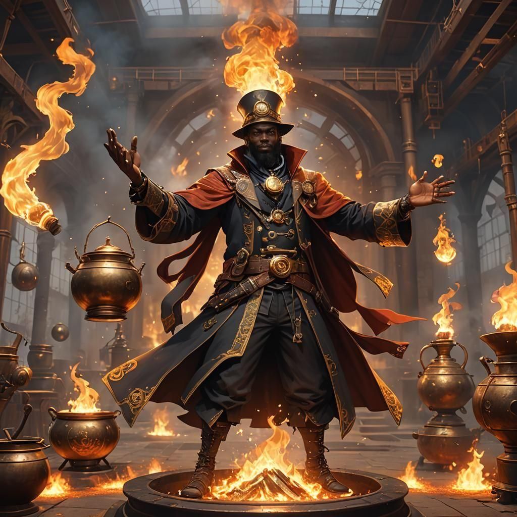 Steampunk wizard  raising hell 