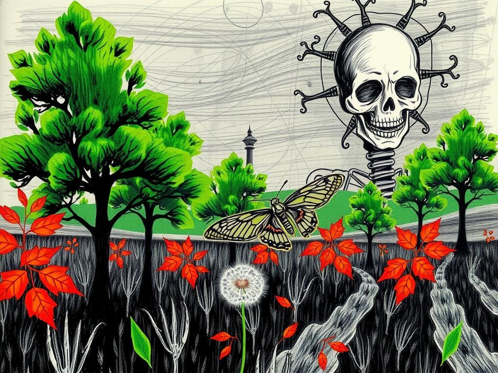 surreal autumn  Halloween , highly  detailed  drawing  a   sugar skull monarch butterfly, 
sugar skull  death moth  , Grim Reaper ,rayograph...