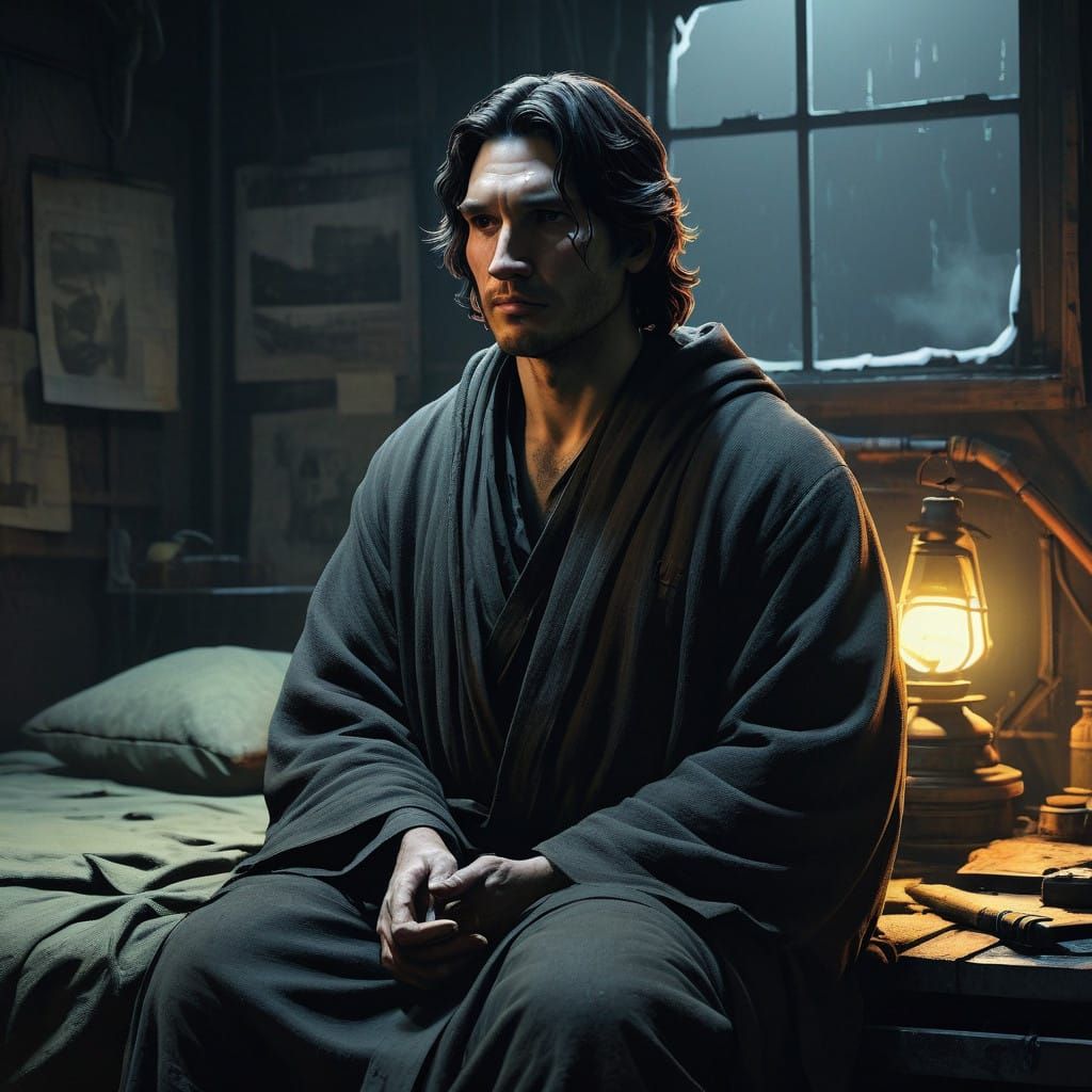 Ben Solo Lost in Thought with Faded Han Solo Photograph