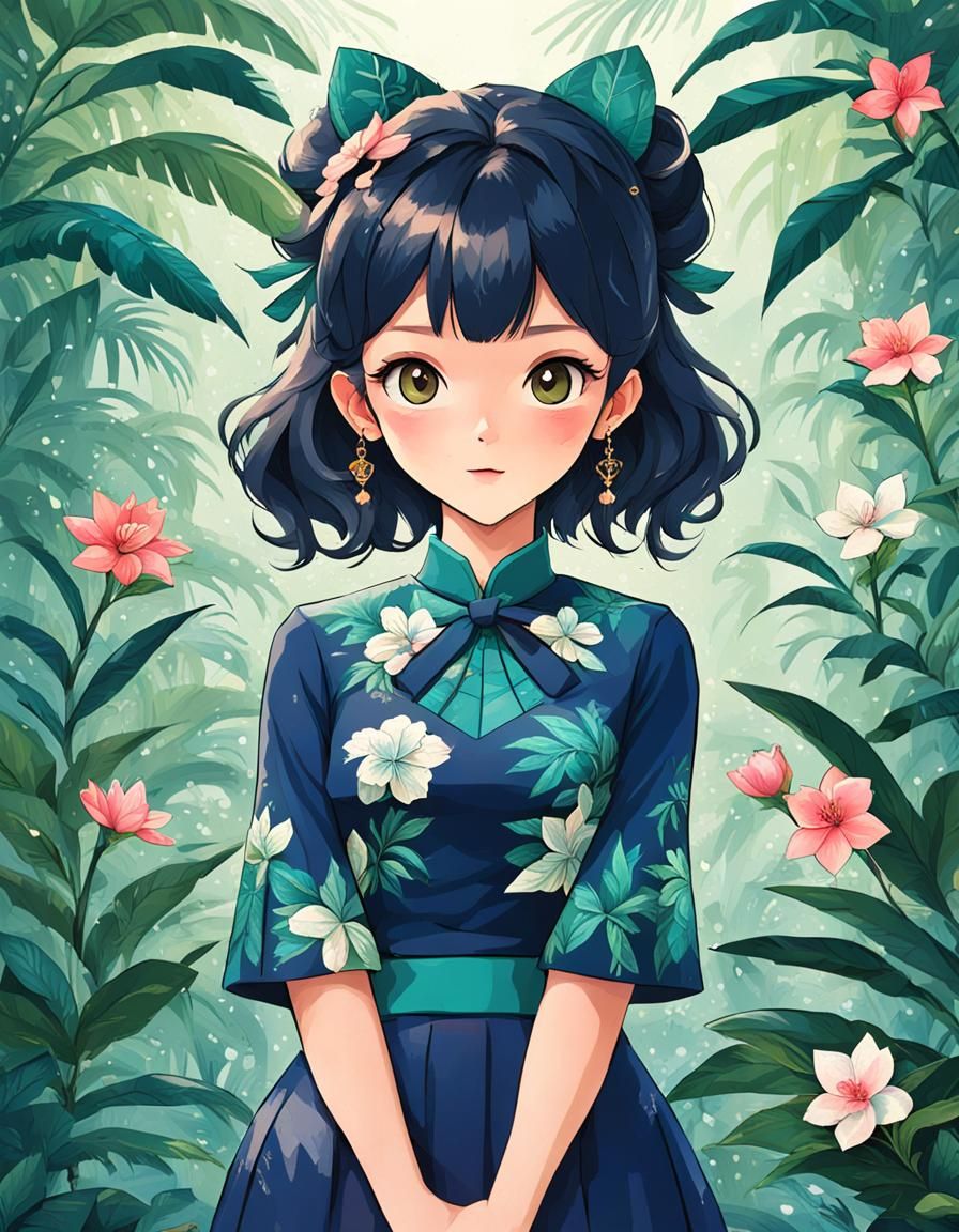 Japanese Woman in Traditional Kimono Walking Through City St...