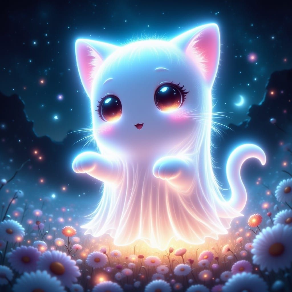 Adorable Little Glowing Ghost transparent cat <lora:Ghosties2:1.0> 