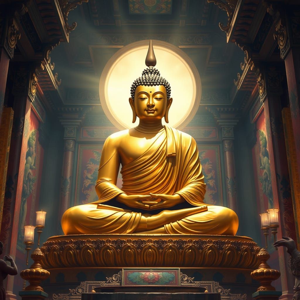 Golden Buddha in Asian Landscape: Imaginative Realism