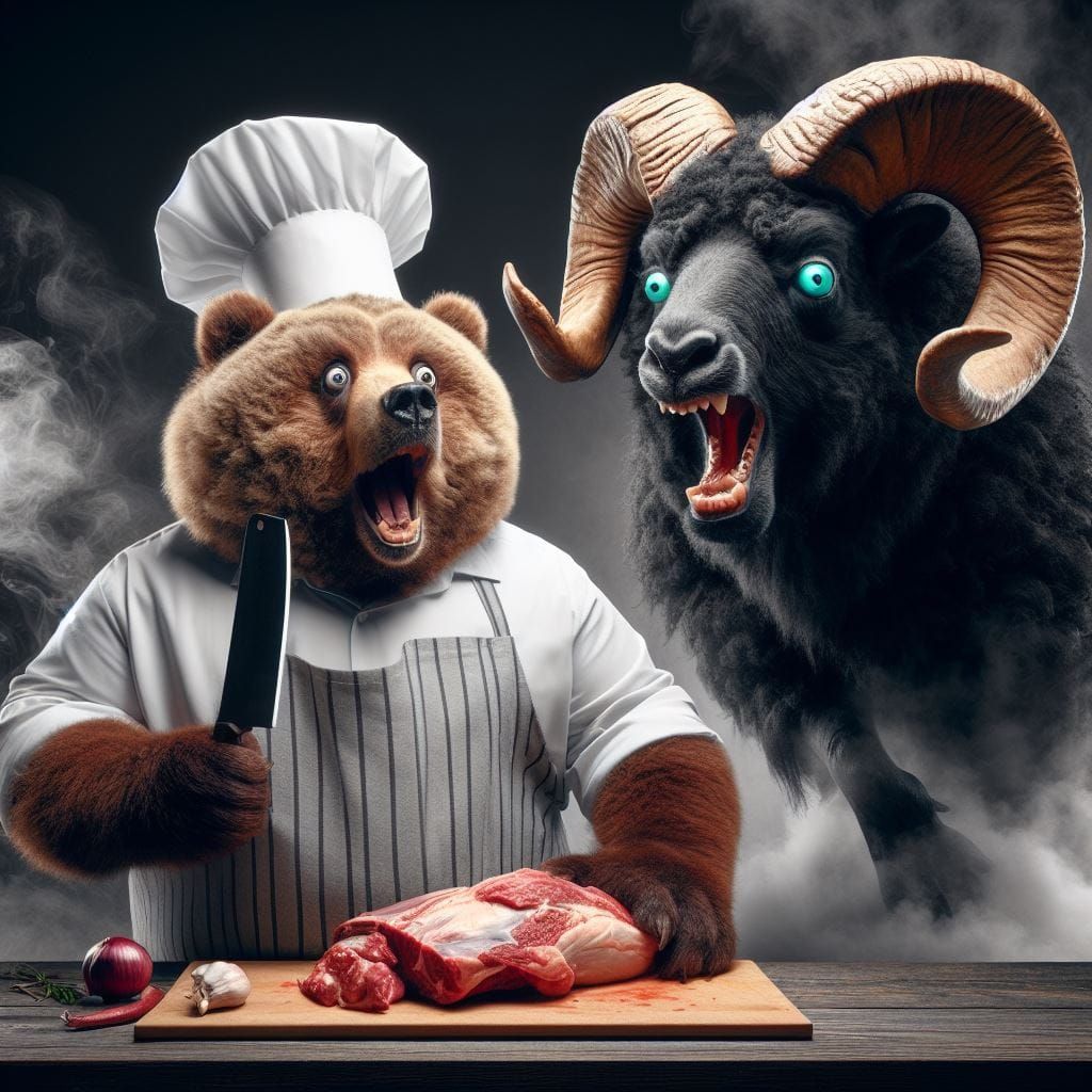Butcher Bear caught preparing Lamb, by Bighorn Sheep