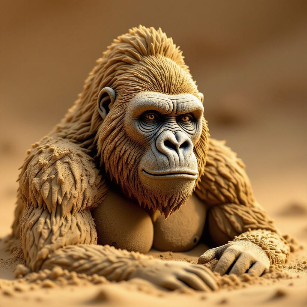 Sand Gorilla Sculpture in Digital Art Style