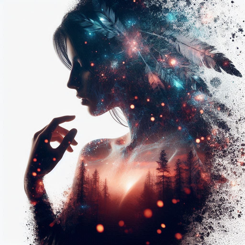 double exposure beautiful fantasy DALL-E 3 portrait landscape..