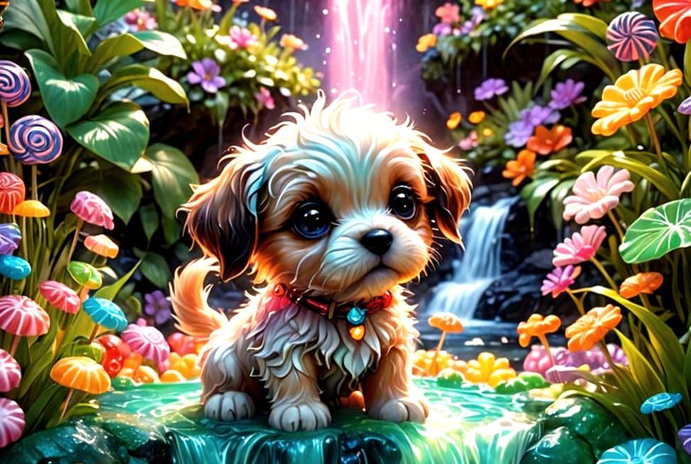 adorable cute chibi baby furry Puppy with a bioluminescent W...