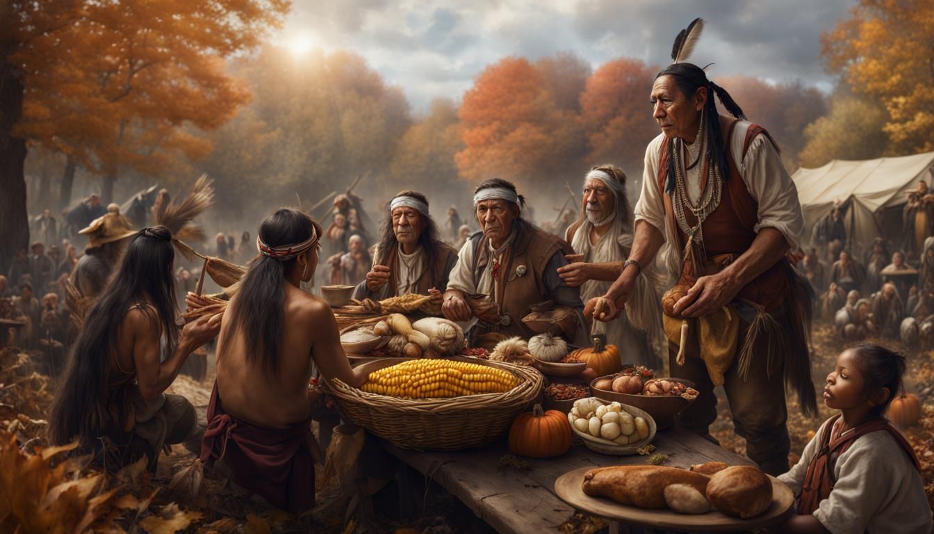 Preparing The Food To Share At The First Thanksgiving  by @AI Curious