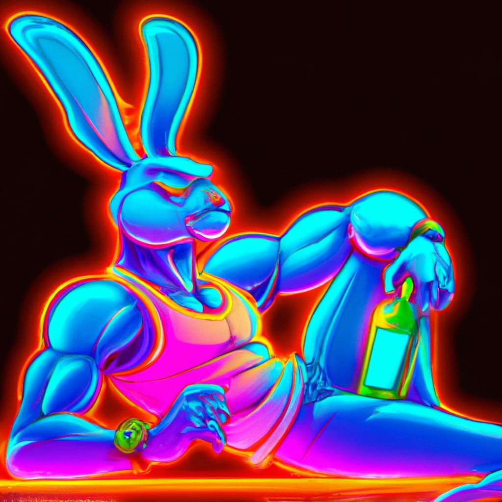 Neon Rabbit Man in Pop Art Style