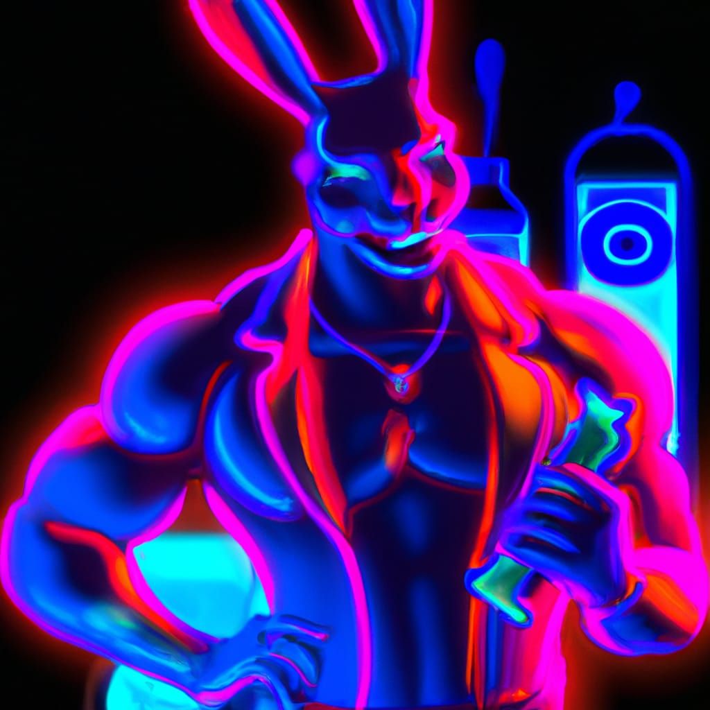 Neon Rabbit Man in Pop Art Style