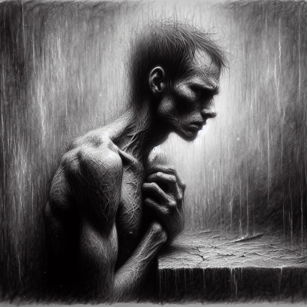 Emotional Turmoil in Charcoal: A Lonely Soul's Existential C...