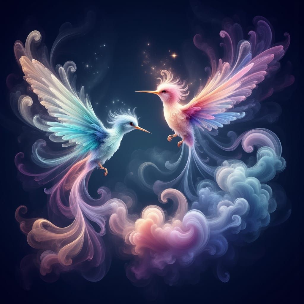 Ethereal Hummingbirds in Starry Skies