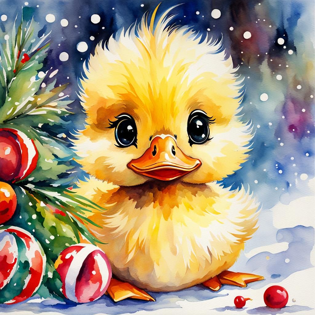 Duckling celebrating Christmas  by @undefined
